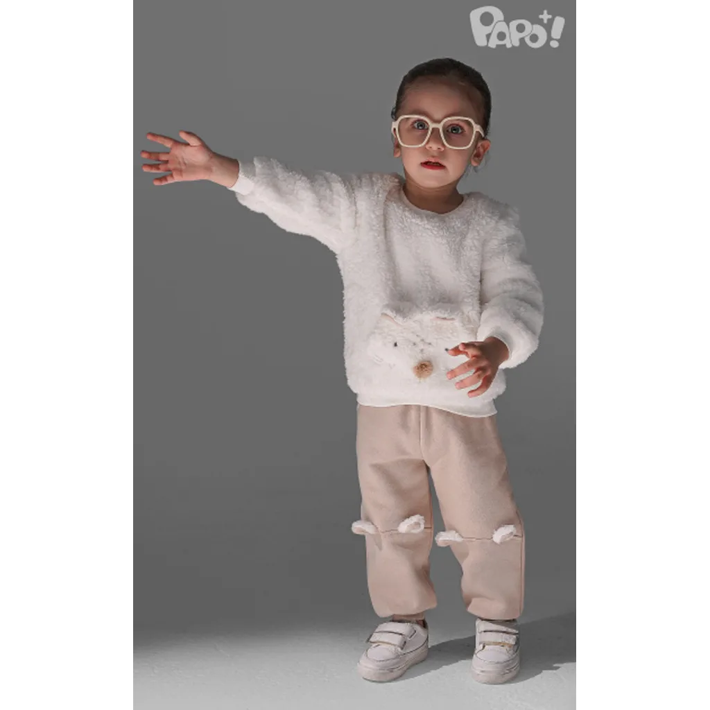 بلوز شلوار پاپو مدل Barana موش گوش برجسته پولیشی سفید کرم Papo