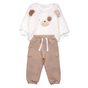 بلوز شلوار پاپو مدل Akam سگ گوش برجسته پولیشی سفید کرم Papo