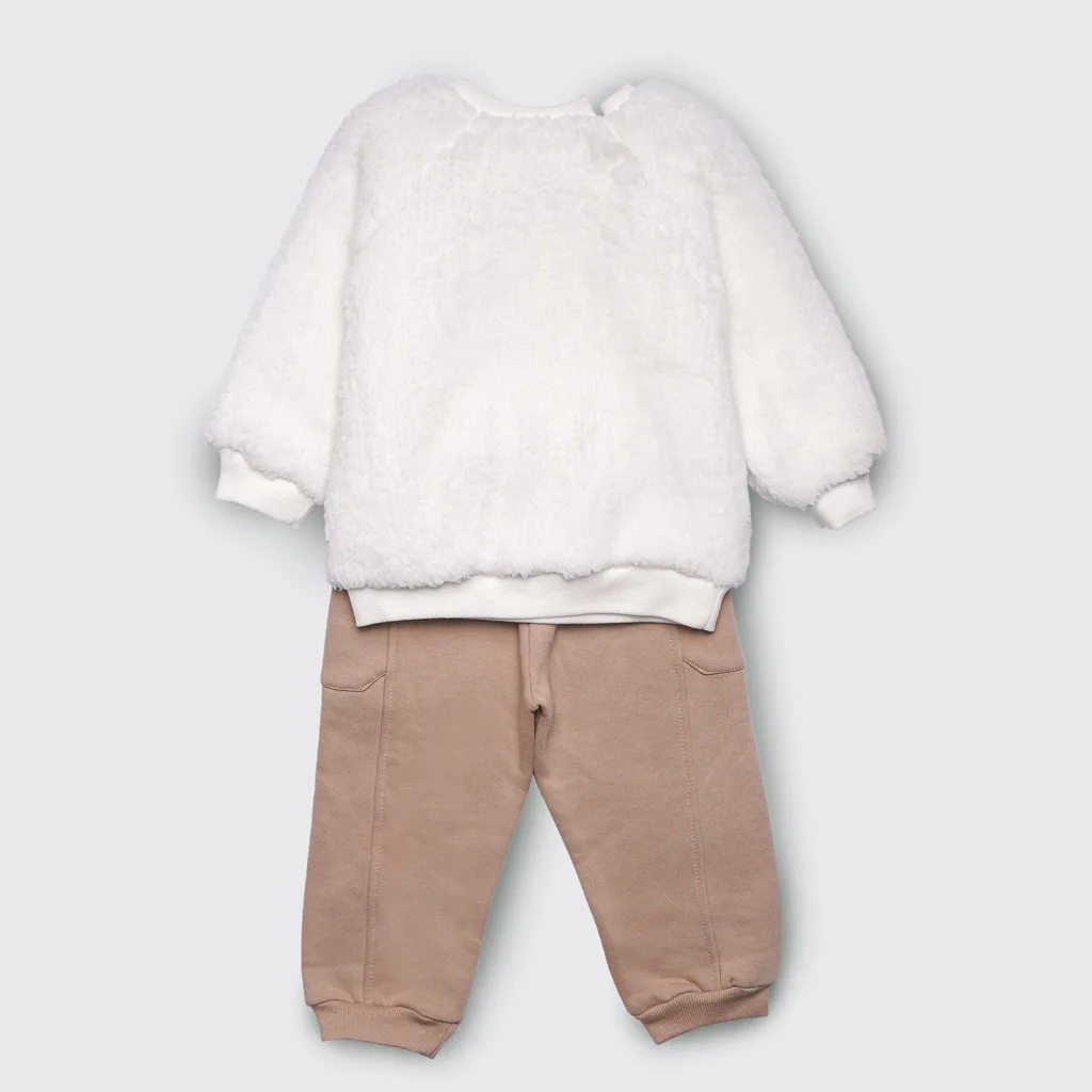 بلوز شلوار پاپو مدل Akam سگ گوش برجسته پولیشی سفید کرم Papo