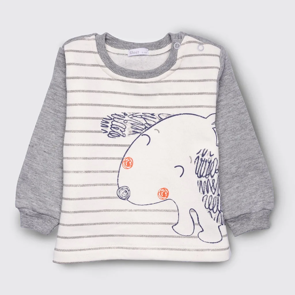 بلوز شلوار پاپو مدل Elshan سگ راه راه نخ کرکی سفید طوسی Papo