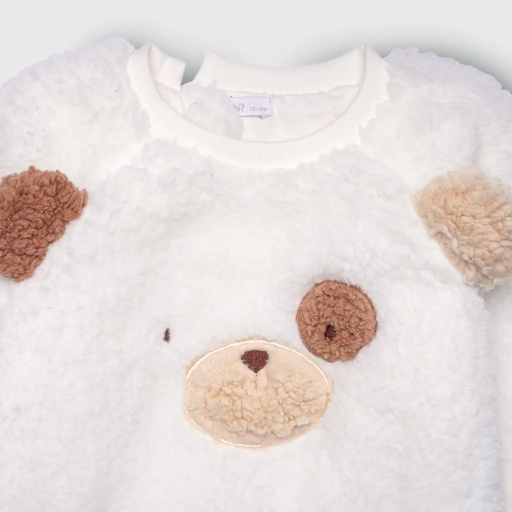 بلوز شلوار پاپو مدل Akam سگ گوش برجسته پولیشی سفید کرم Papo