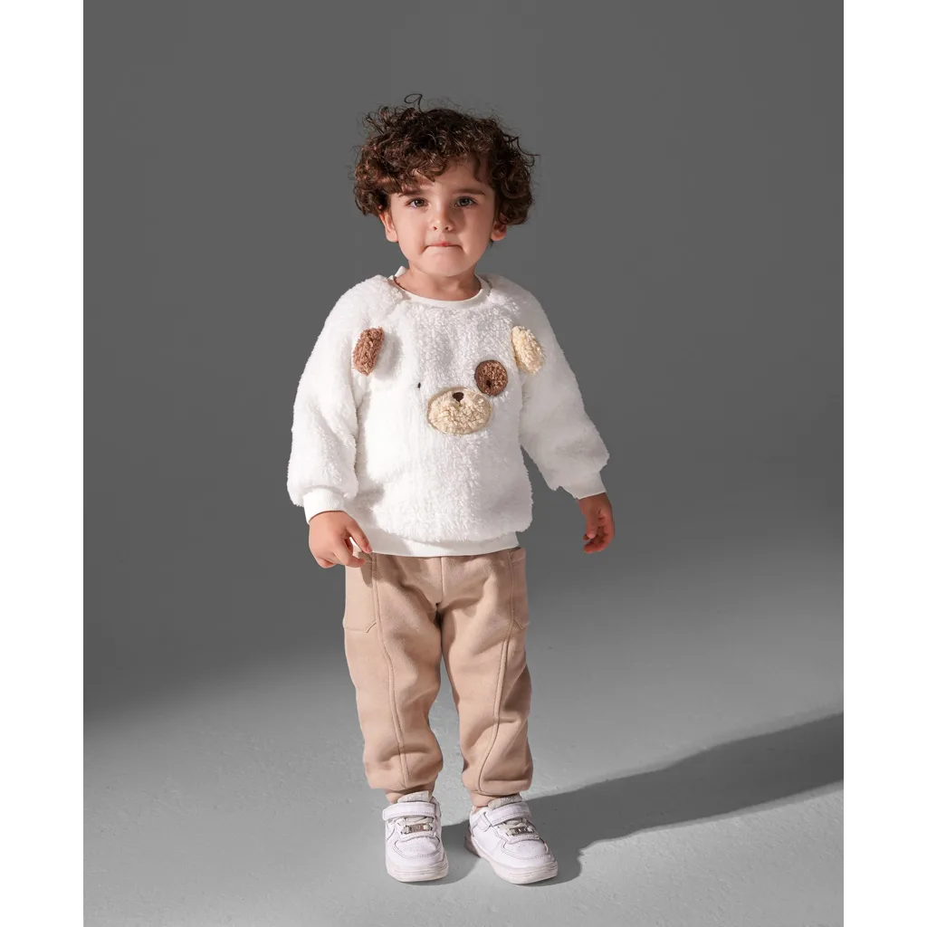 بلوز شلوار پاپو مدل Akam سگ گوش برجسته پولیشی سفید کرم Papo