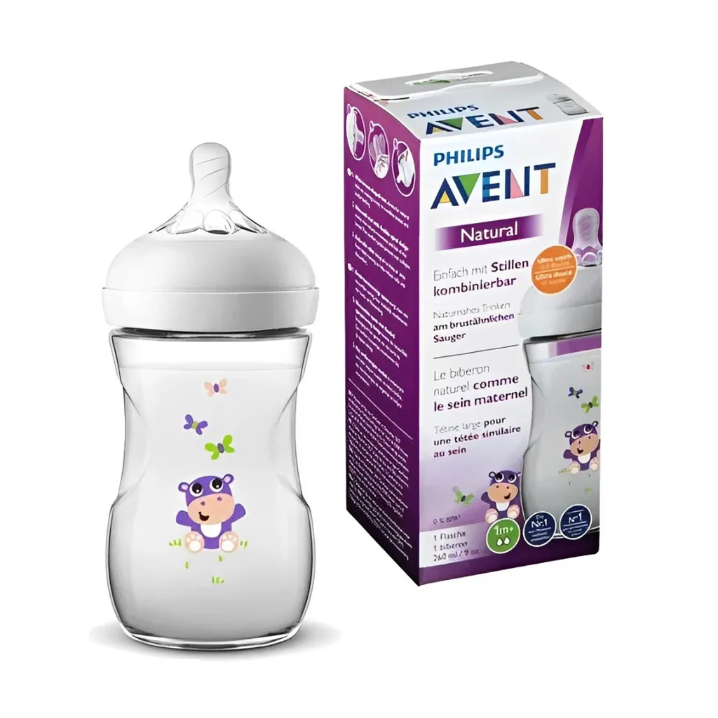 شیشه شیر اونت نچرال 2قطره جعبه ای 260میل 1+ماه اسب آبی پروانه Avent
