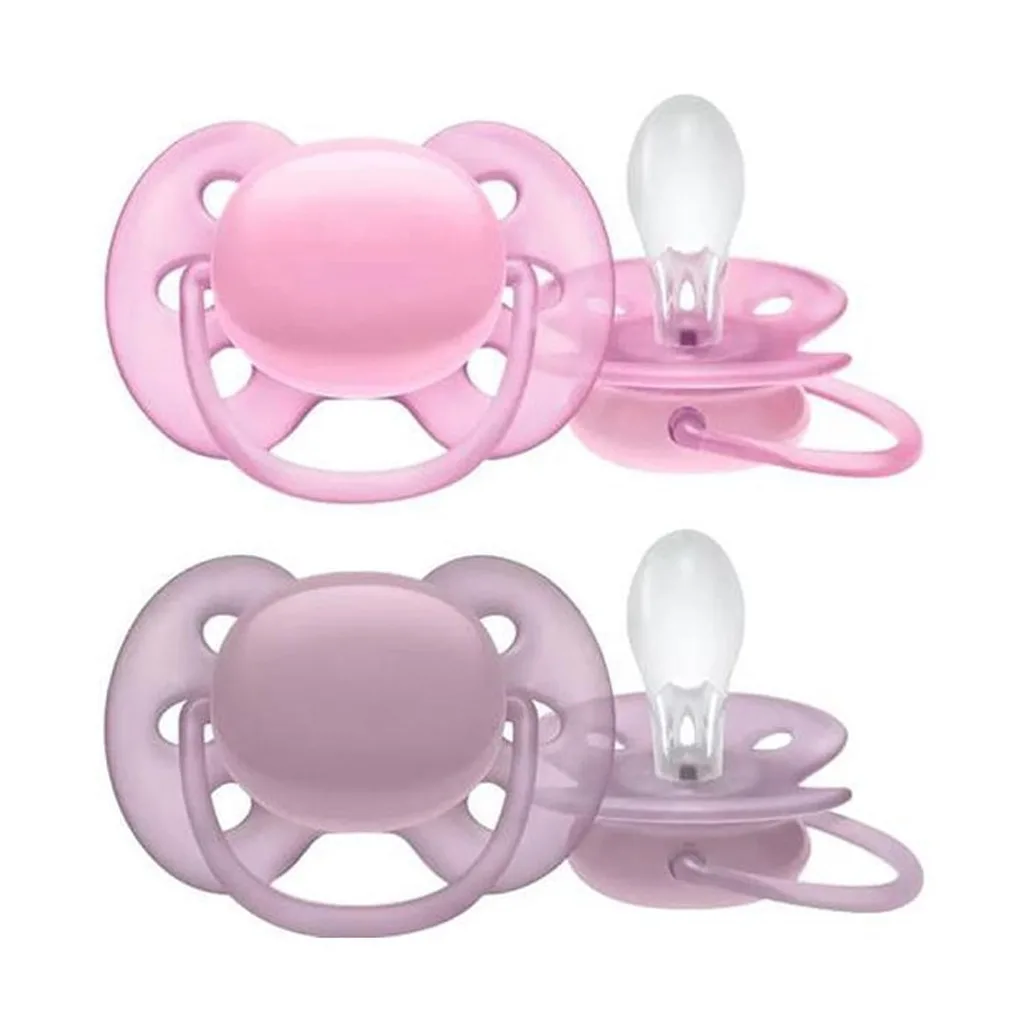 پستانک اونت 2عددی اولترا سافت Ultra Soft 6-18 بنفش صورتی ساده Avent