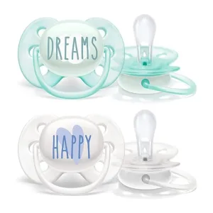 پستانک اونت 2عددی Happy Dreams اولترا سافت Ultra Soft 0-6 سفید آبی Avent