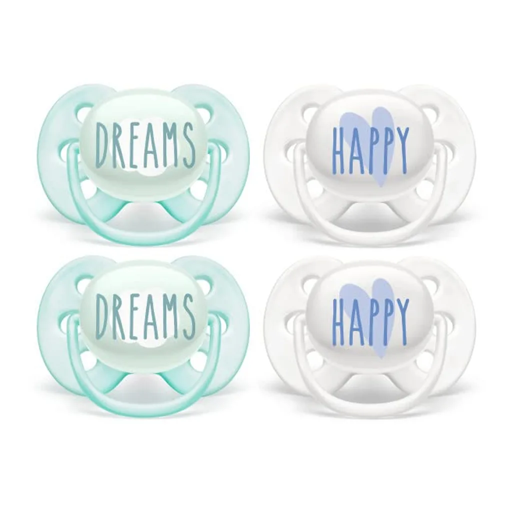 پستانک اونت 2عددی Happy Dreams اولترا سافت Ultra Soft 0-6 سفید آبی Avent