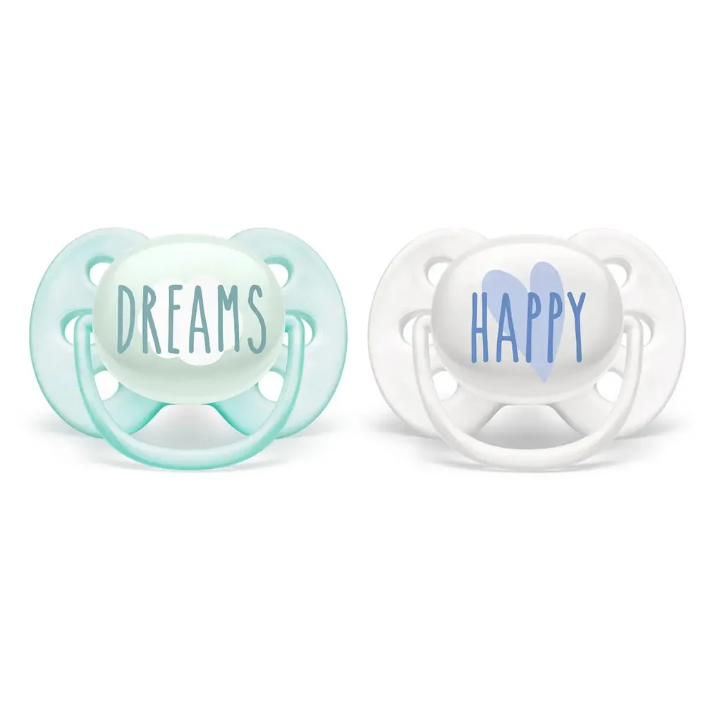 پستانک اونت 2عددی Happy Dreams اولترا سافت Ultra Soft 0-6 سفید آبی Avent