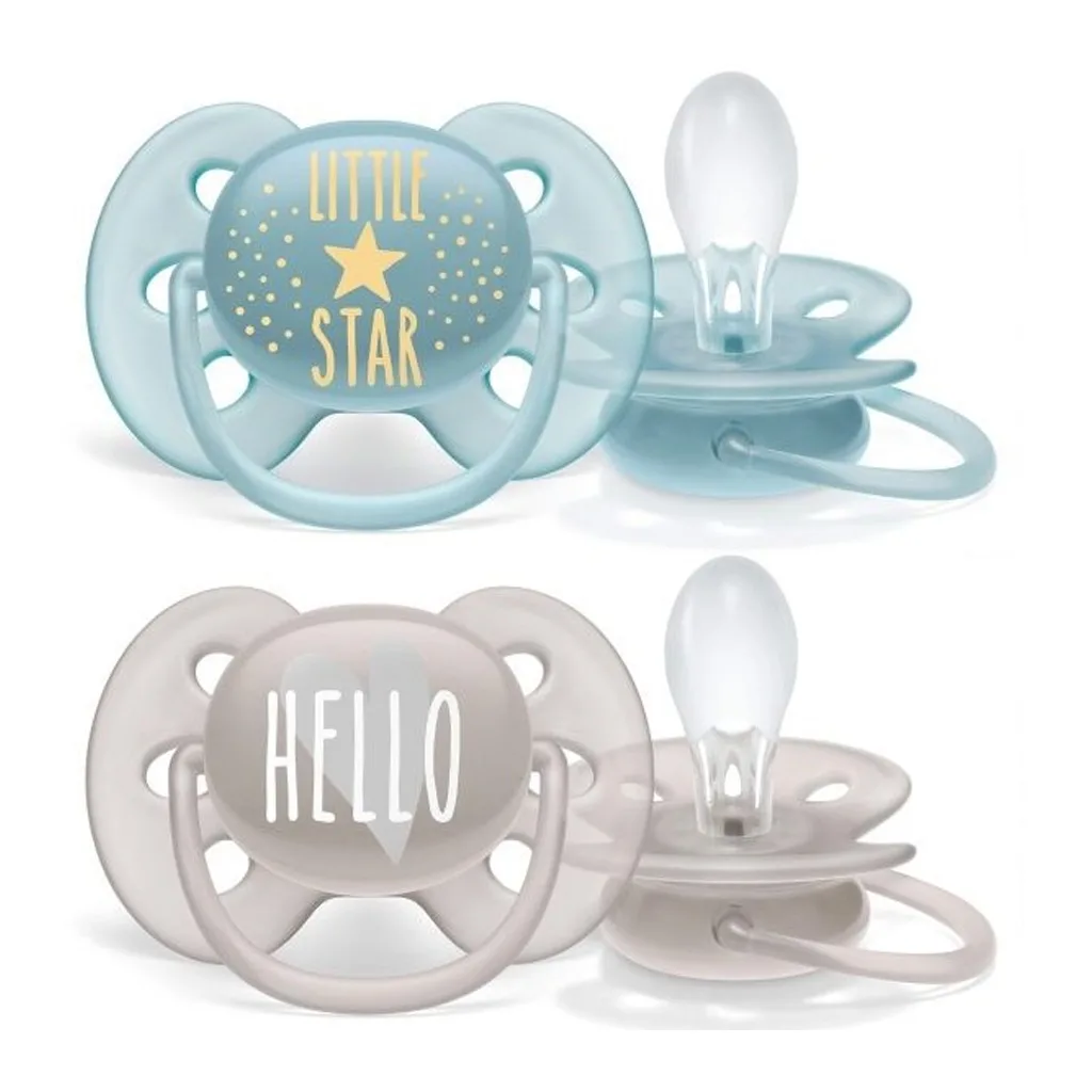 پستانک اونت 2عددی Hello little star اولترا سافت Ultra Soft 6-18 قلب ستاره Avent
