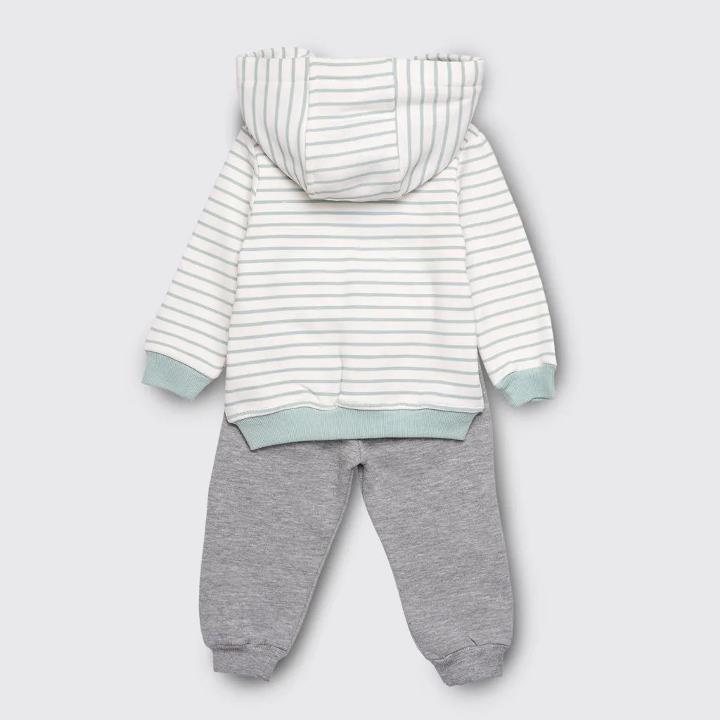 سویشرت بلوز شلوار پاپو Alpay راه راه 2سگ نخ کرکی سفید سبز Papo