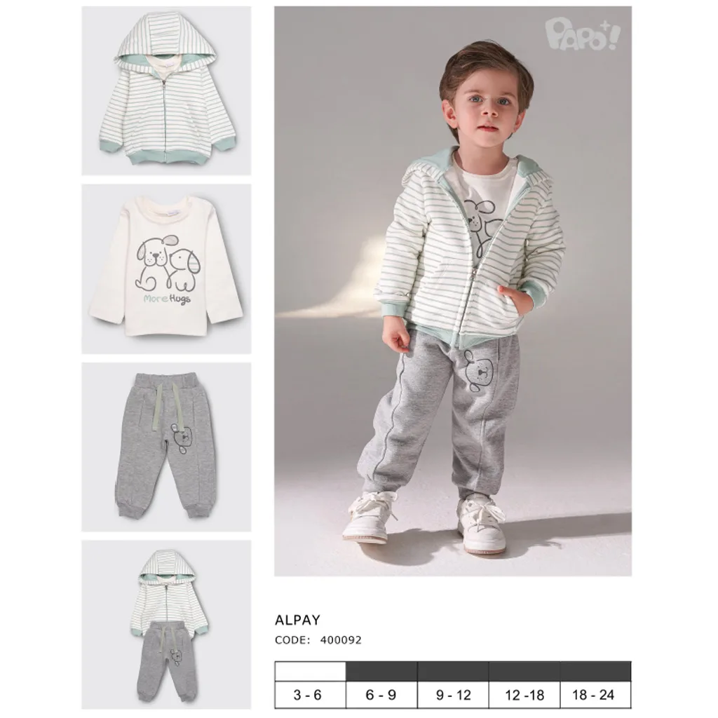 سویشرت بلوز شلوار پاپو Alpay راه راه 2سگ نخ کرکی سفید سبز Papo