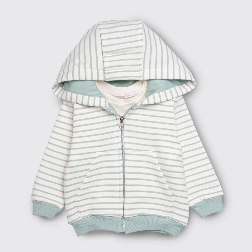 سویشرت بلوز شلوار پاپو Alpay راه راه 2سگ نخ کرکی سفید سبز Papo