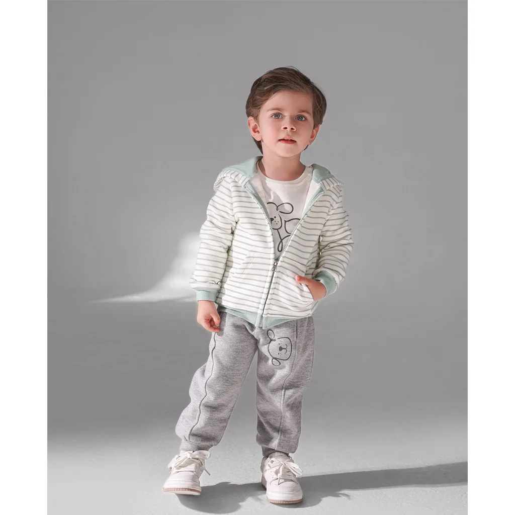 سویشرت بلوز شلوار پاپو Alpay راه راه 2سگ نخ کرکی سفید سبز Papo