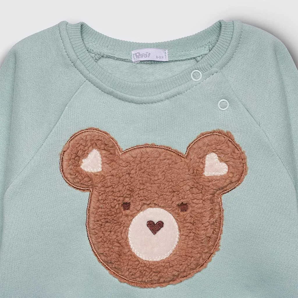 بلوز شلوار پاپو Shania خرس تکه دوزی پولیشی سبز دریایی Papo