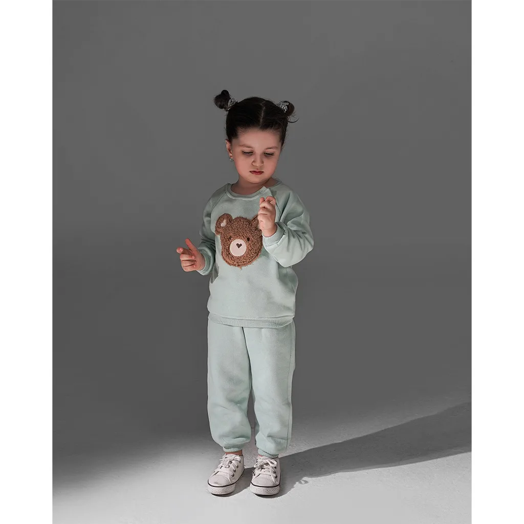 بلوز شلوار پاپو Shania خرس تکه دوزی پولیشی سبز دریایی Papo