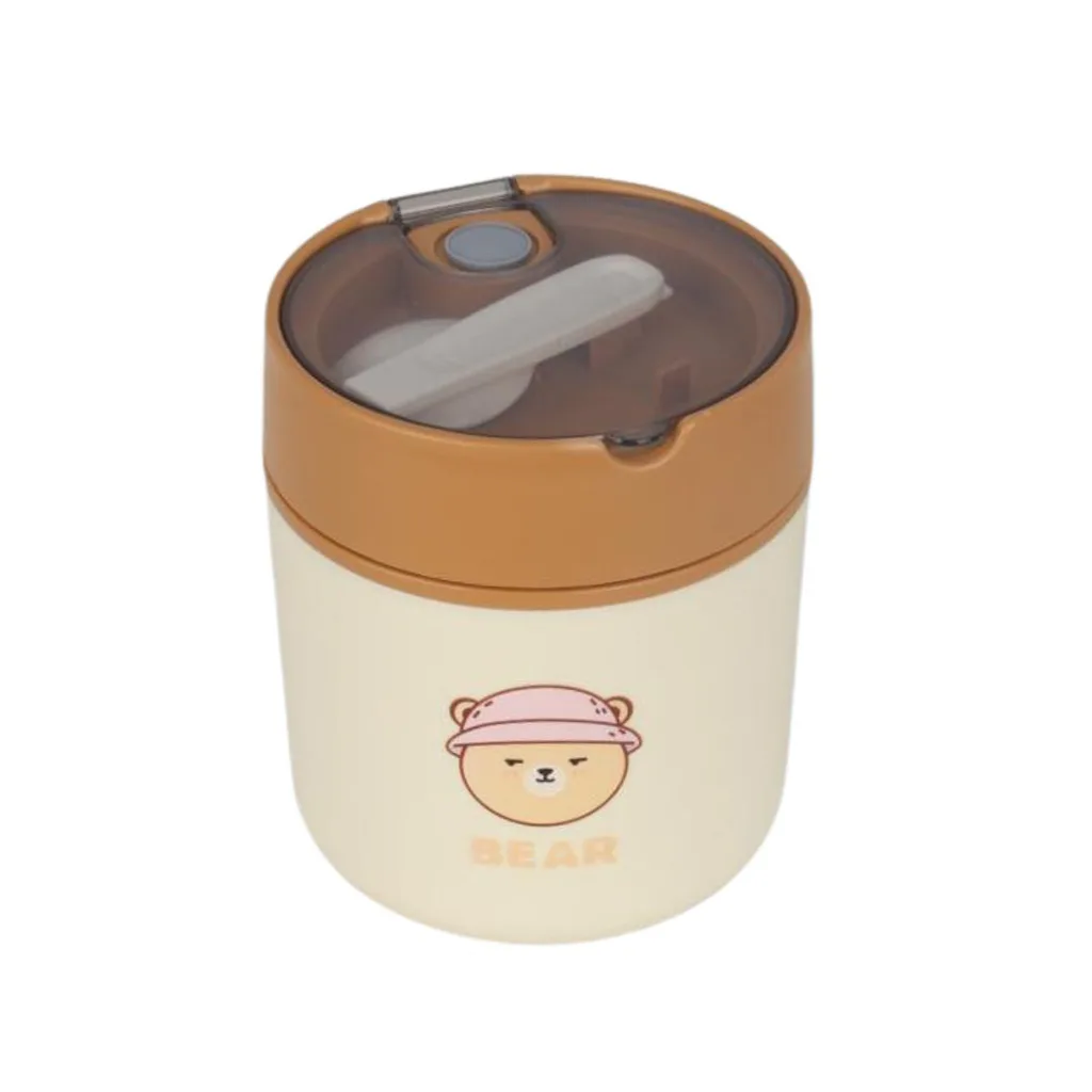 فلاسک غذا استیل قاشقدار چاپ خرس Bear کلاهدار Soup Cup