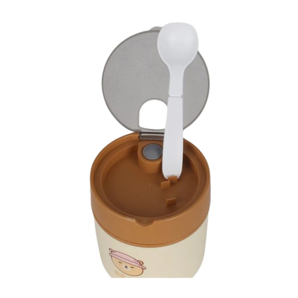 فلاسک غذا استیل قاشقدار چاپ خرس Bear کلاهدار Soup Cup