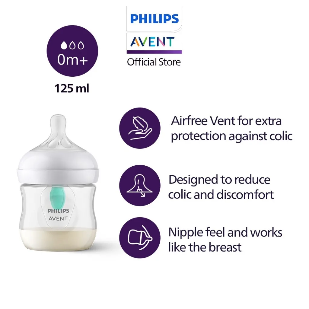 شیشه شیر اونت سوپاپدار نچرال پیركس Response ریسپانس 2قطره 0+ماه 125میل Avent