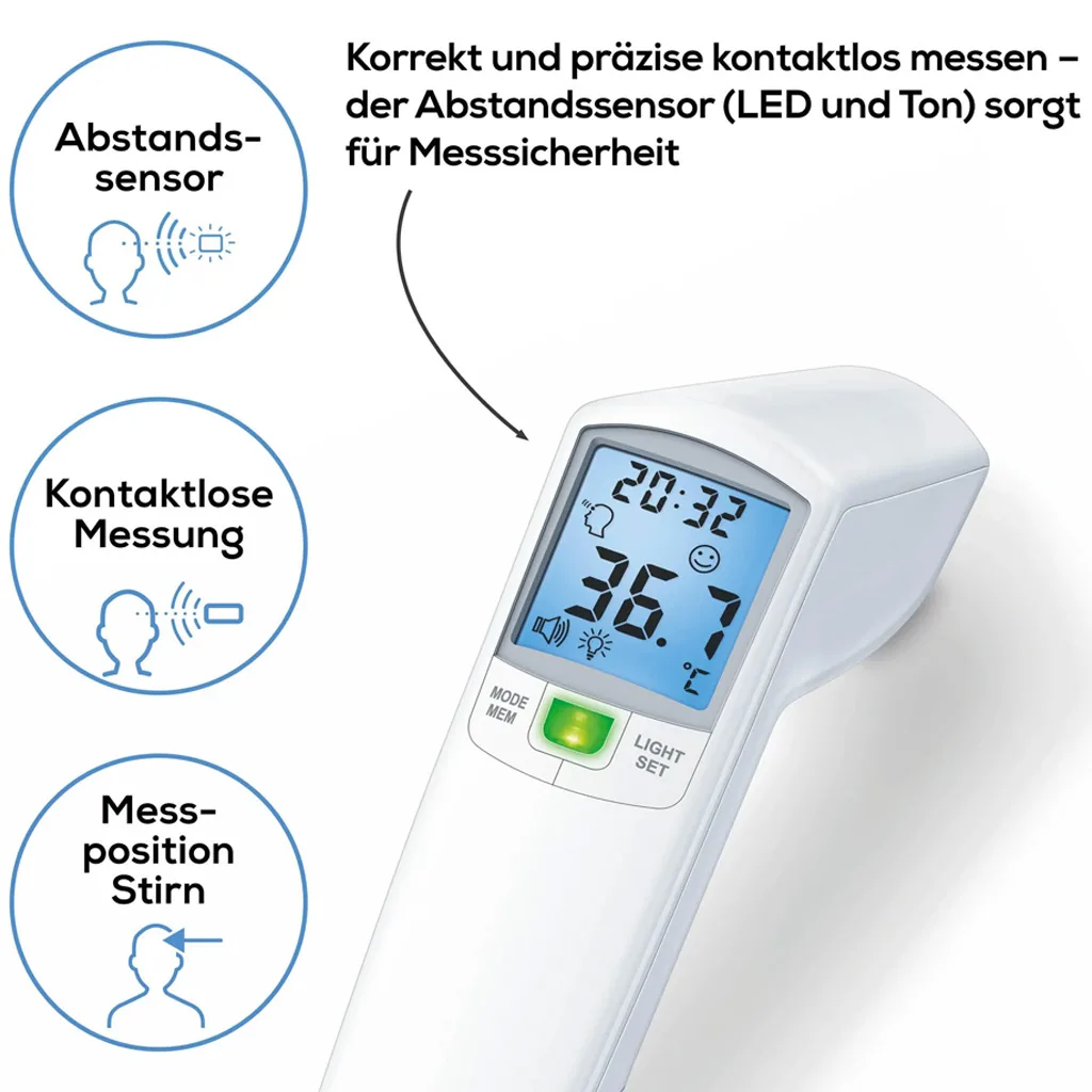 تب سنج بیورر دماسنج دیجیتال لیزری بدون تماس محیط شیشه شیروبدن Beurer