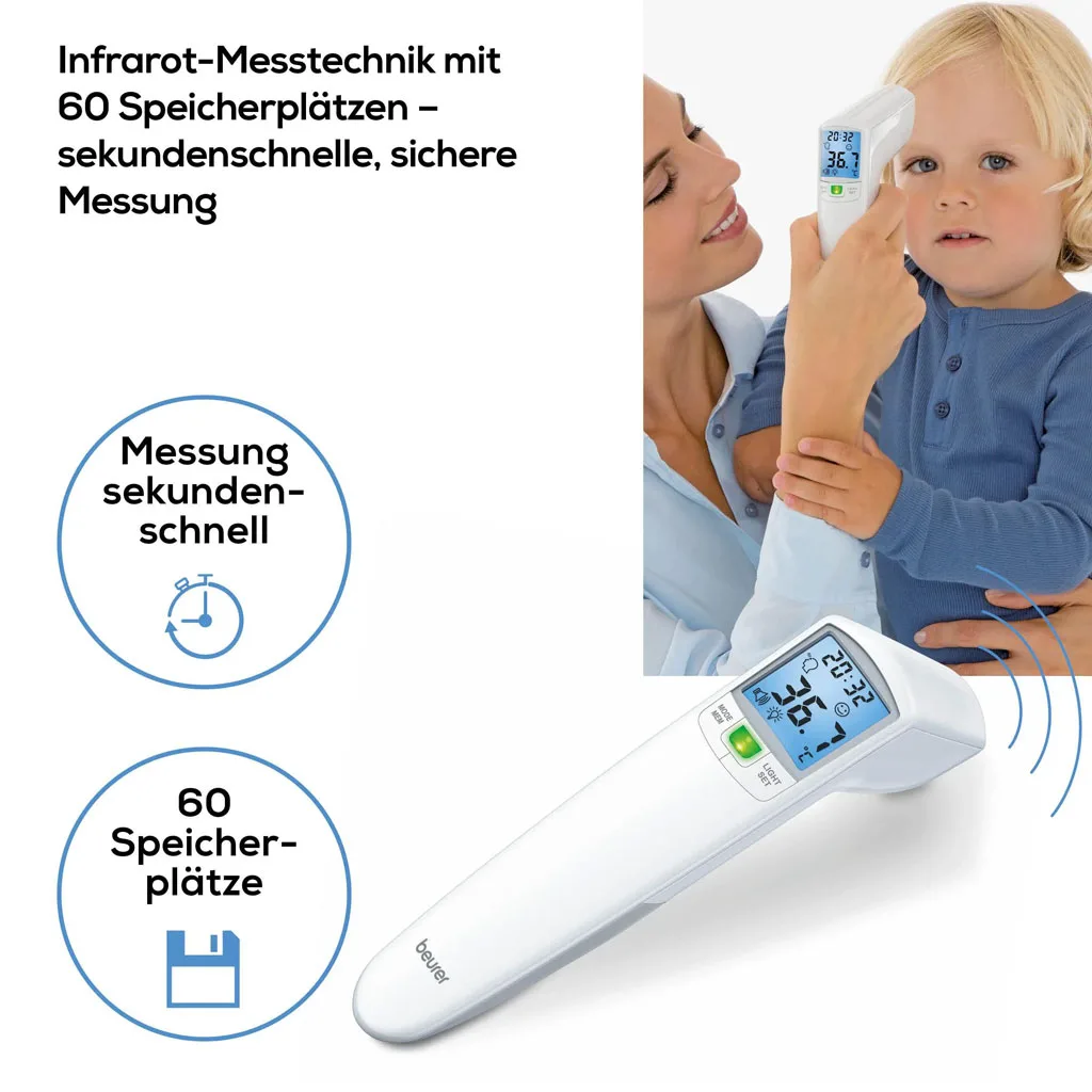 تب سنج بیورر دماسنج دیجیتال لیزری بدون تماس محیط شیشه شیروبدن Beurer