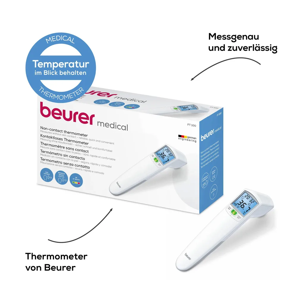 تب سنج بیورر دماسنج دیجیتال لیزری بدون تماس محیط شیشه شیروبدن Beurer