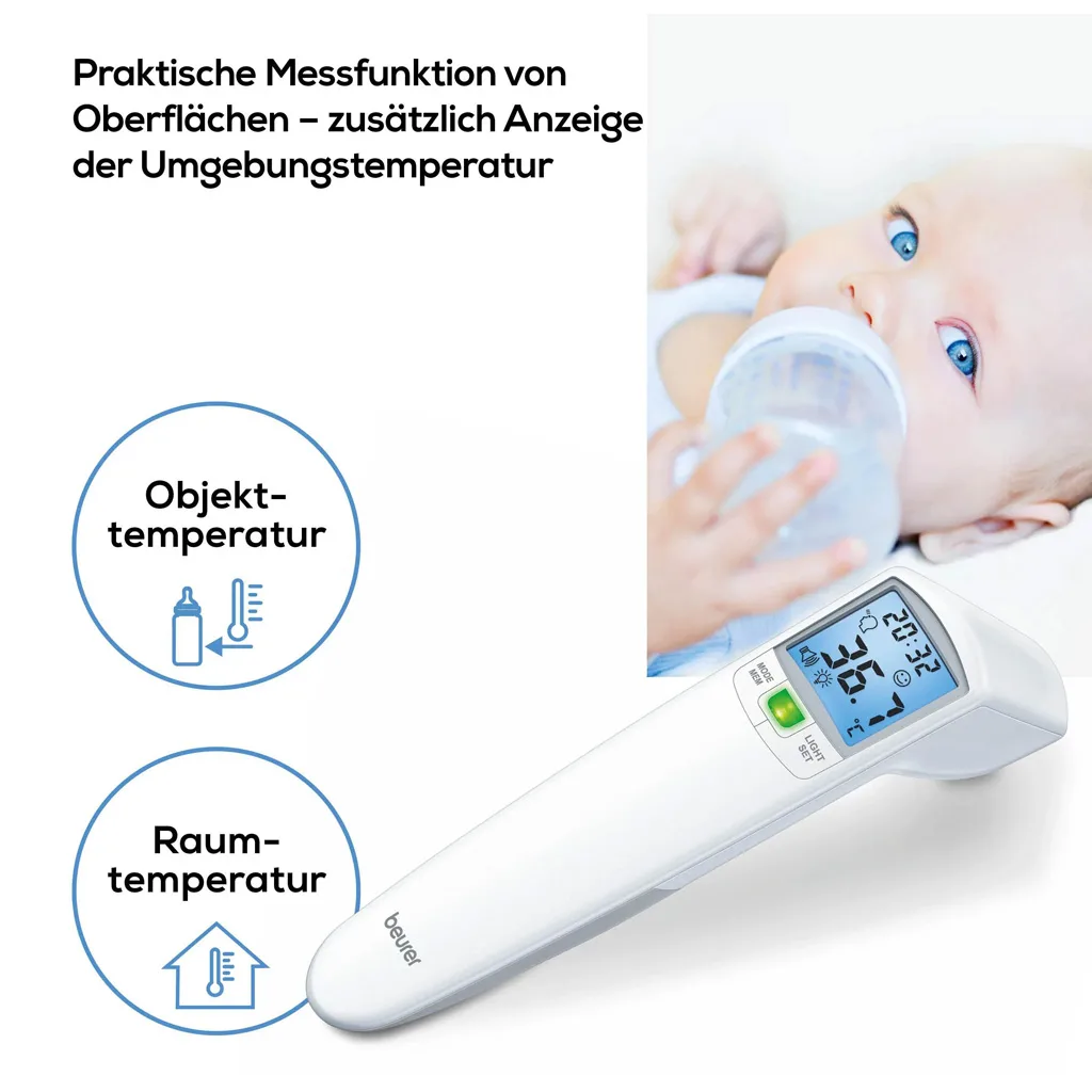 تب سنج بیورر دماسنج دیجیتال لیزری بدون تماس محیط شیشه شیروبدن Beurer