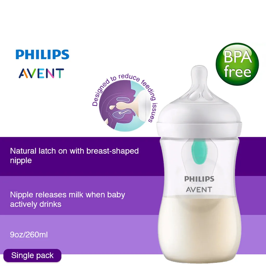 شیشه شیر اونت سوپاپدار نچرال پیرکس Response ریسپانس 3قطره 1+ماه 260میل Avent