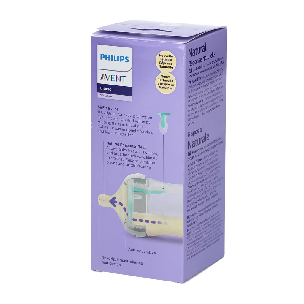 شیشه شیر اونت سوپاپدار نچرال پیرکس Response ریسپانس 3قطره 1+ماه 260میل Avent