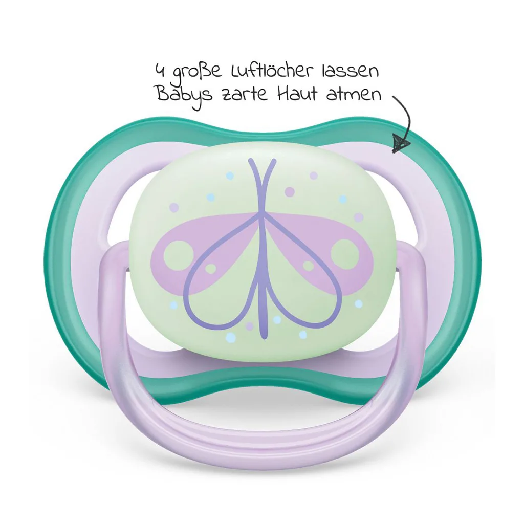 پستانک اونت Ultra Air اولترا اير 2عددی ستاره پروانه نایت شبرنگ 0-6ماه Avent