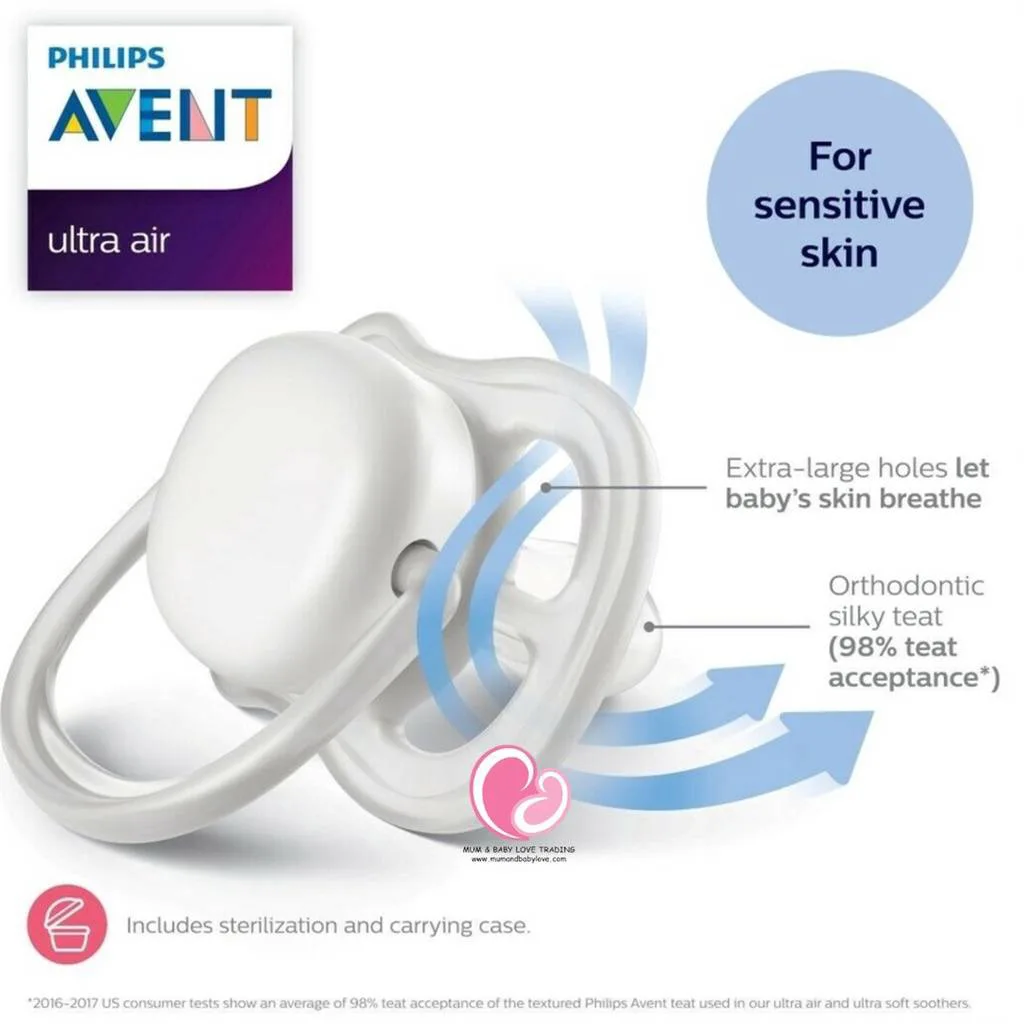 پستانک اونت Ultra Air اولترا اير 2عددی ستاره پروانه نایت شبرنگ 0-6ماه Avent