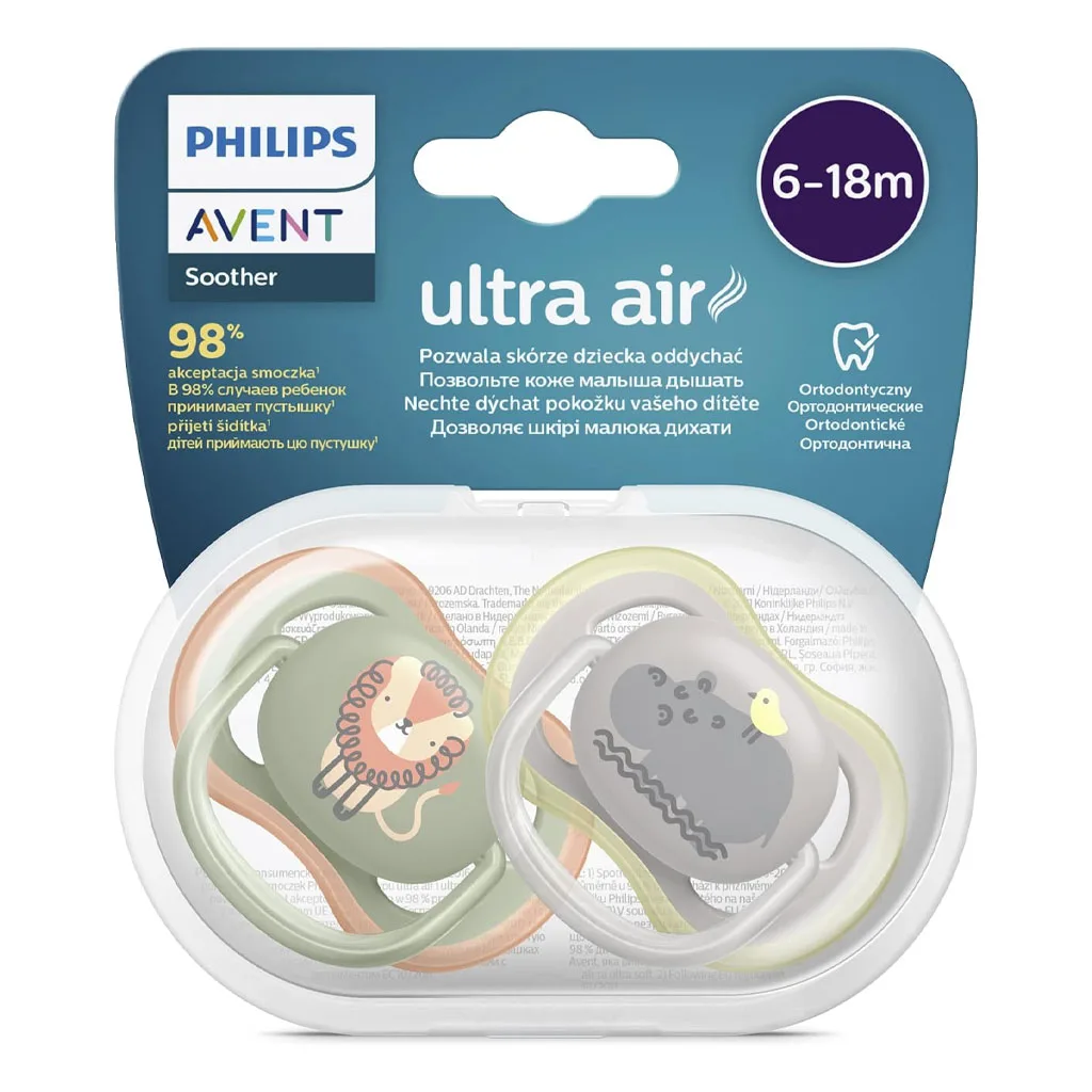 پستانک اونت Ultra Air الترا ایر 2عددی 2رنگ حیوانات 6-18ماه Avent