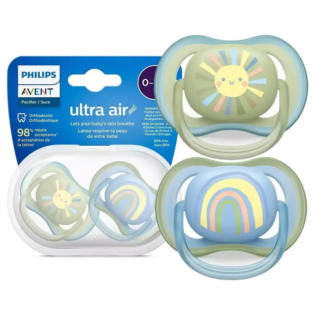 پستانک اونت Ultra Air الترا ایر 2عددی رنگین کمان خورشید 0-6ماه Avent