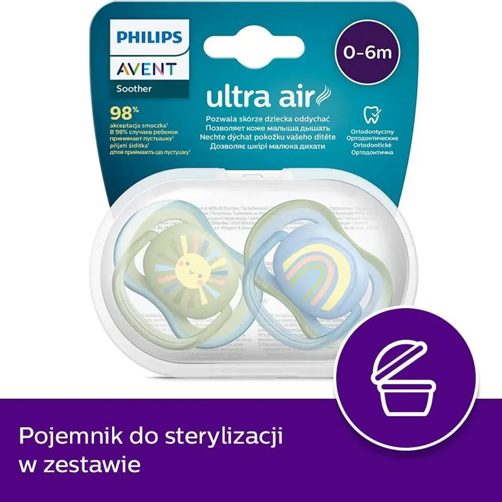 پستانک اونت Ultra Air الترا ایر 2عددی رنگین کمان خورشید 0-6ماه Avent