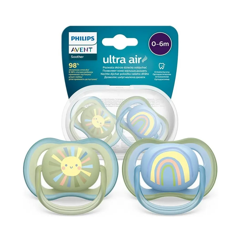 پستانک اونت Ultra Air الترا ایر 2عددی رنگین کمان خورشید 0-6ماه Avent