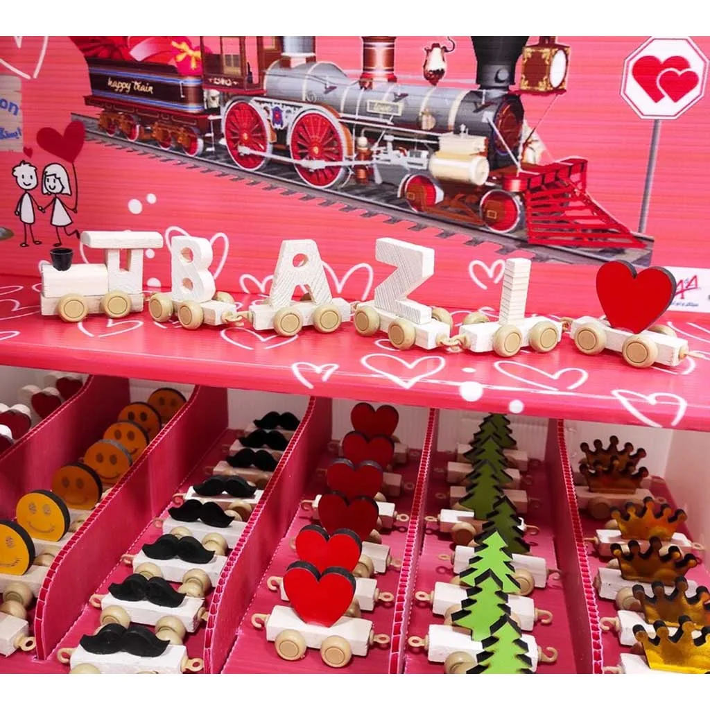 هدایای چوبی و تبلیغاتی حروف لاتین انگلیسی اسم ساز قطار شادی Happy Train