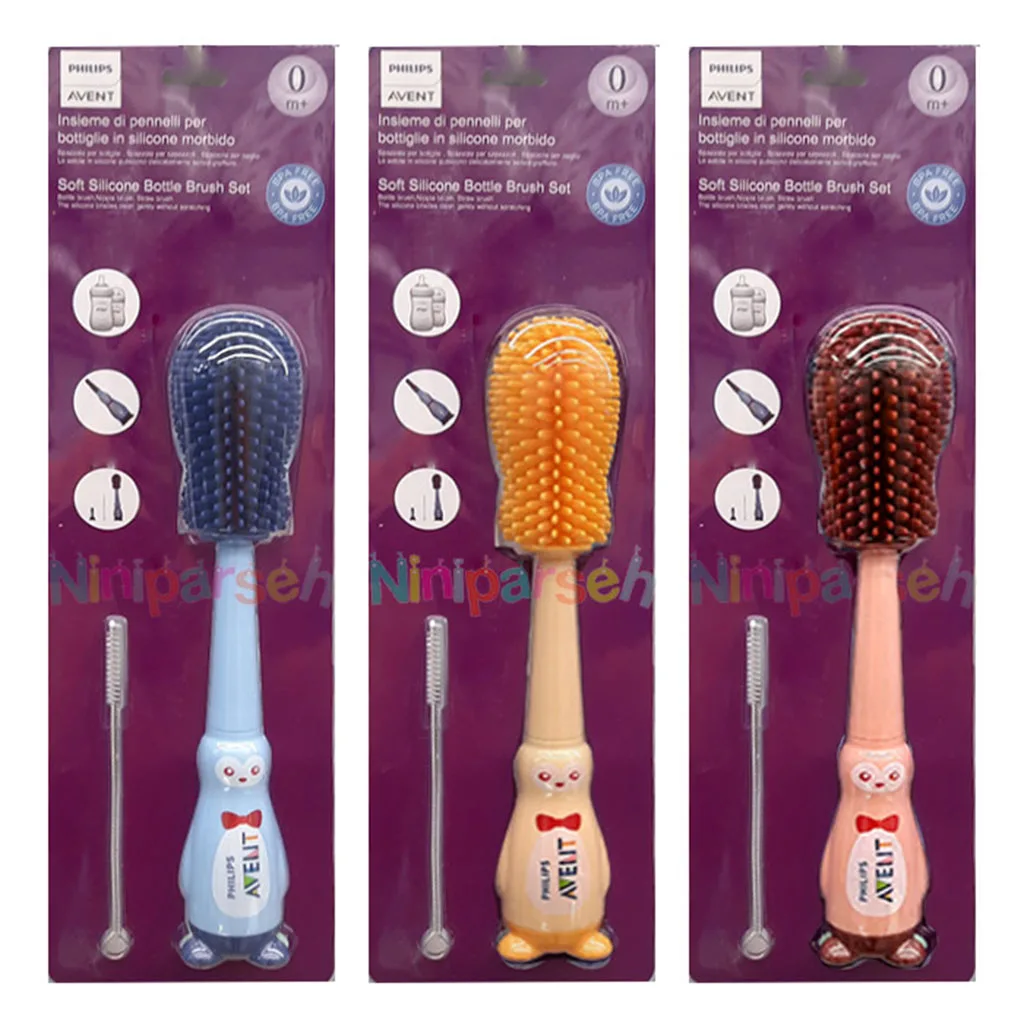 برس شيشه شور اونت 3تكه سيليكونی پيگوئن پاپيونی Avent