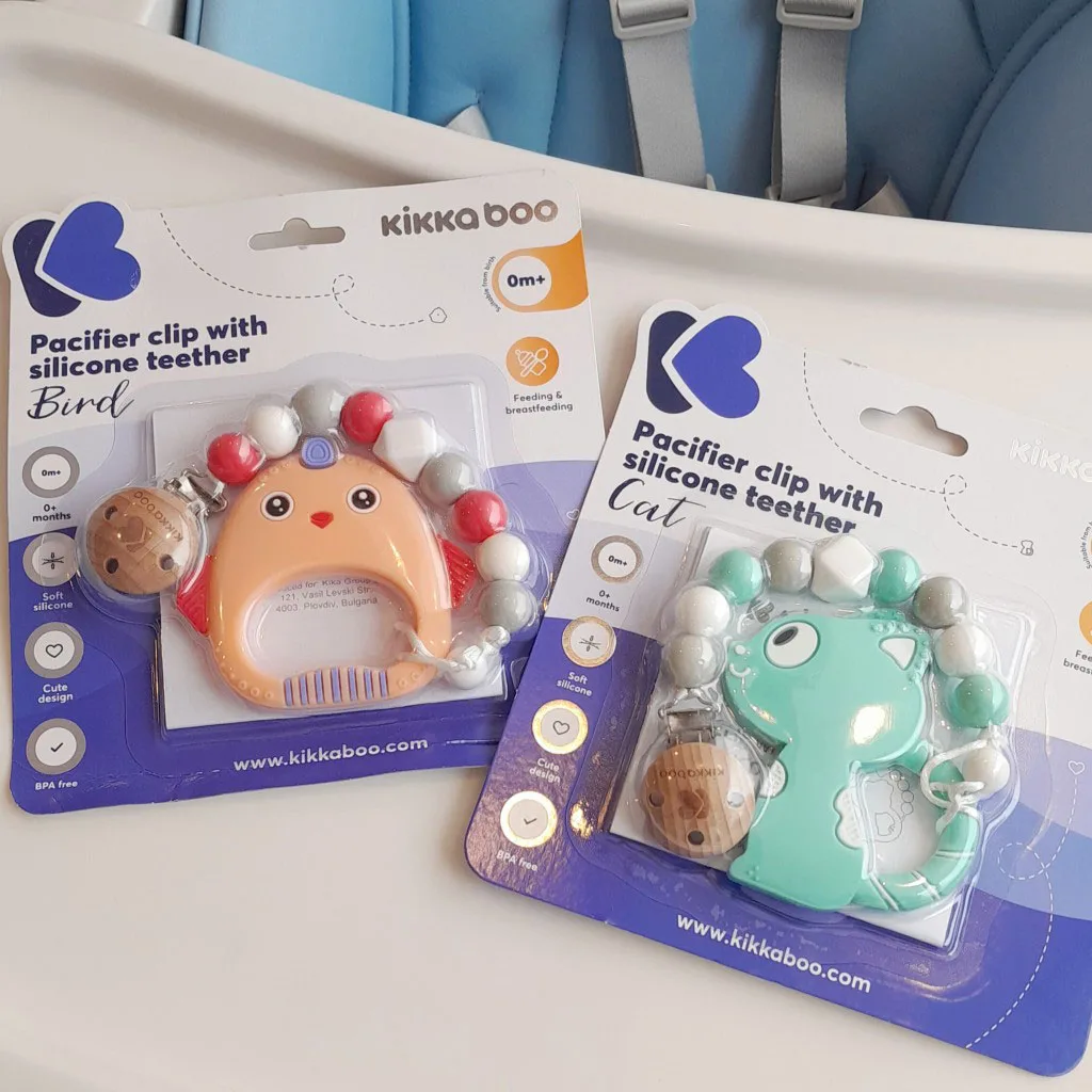 زنجير پستانک كيكابو Cat pacifier clip with silicove teether گربه 0+ماه Kikkaboo