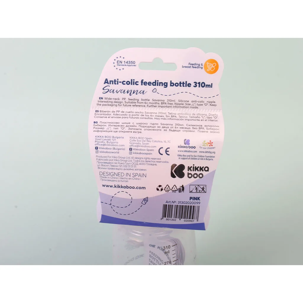 شیشه شیر کیکابو Savana آنتی کولیک 6+ماه 310میل Kikkaboo