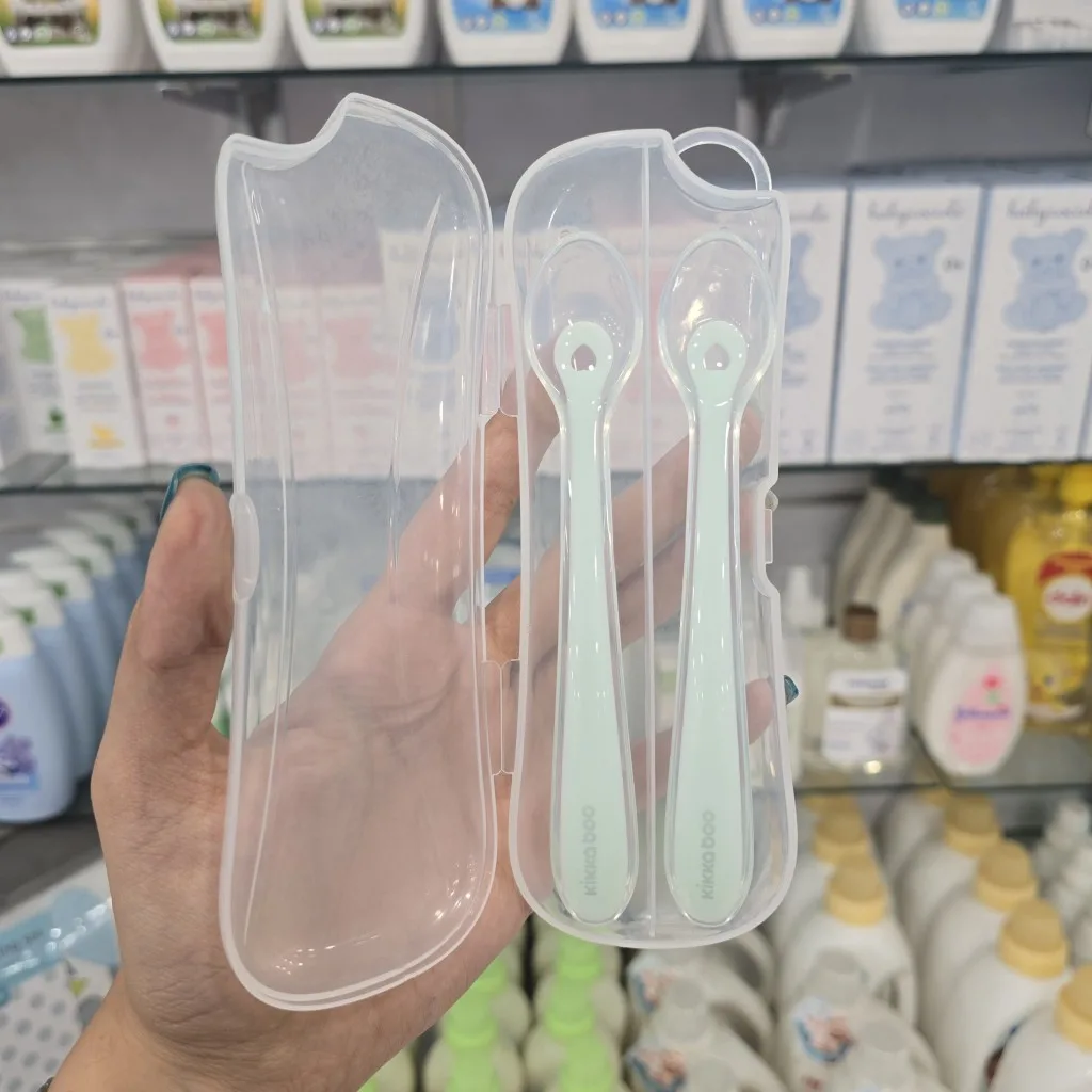 قاشق كيكابو سيليكونی Silicone spoons قابدار 4+ماه 2عددی Kikkaboo