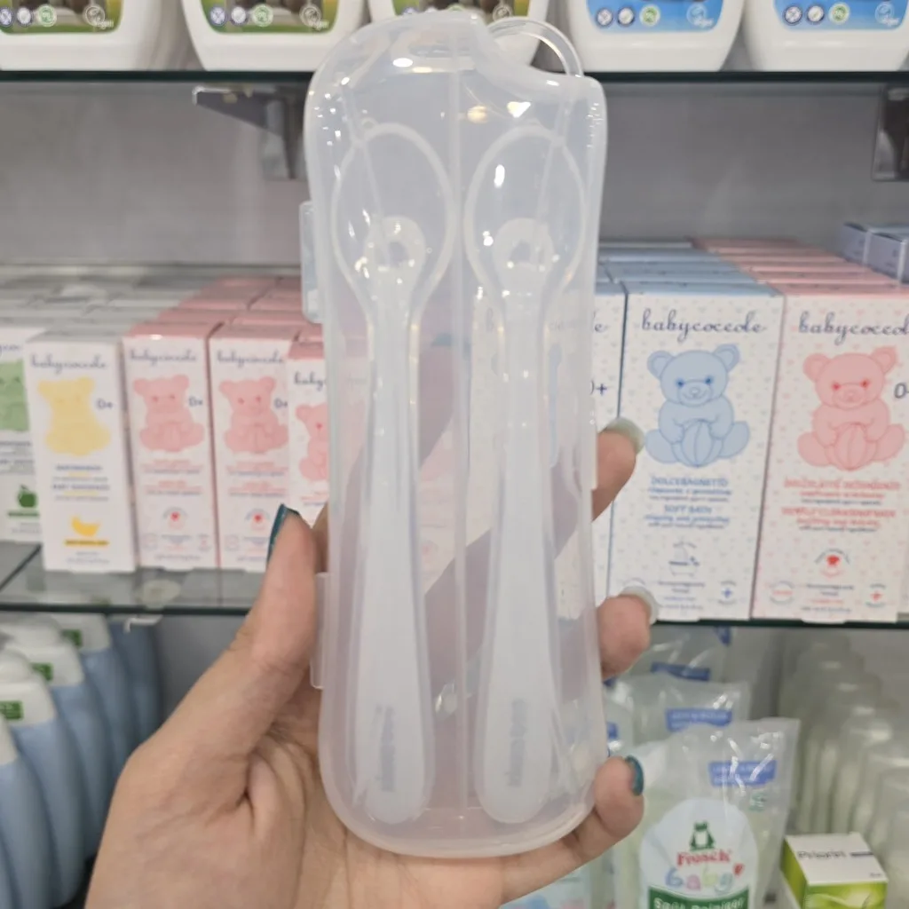 قاشق كيكابو سيليكونی Silicone spoons قابدار 4+ماه 2عددی Kikkaboo