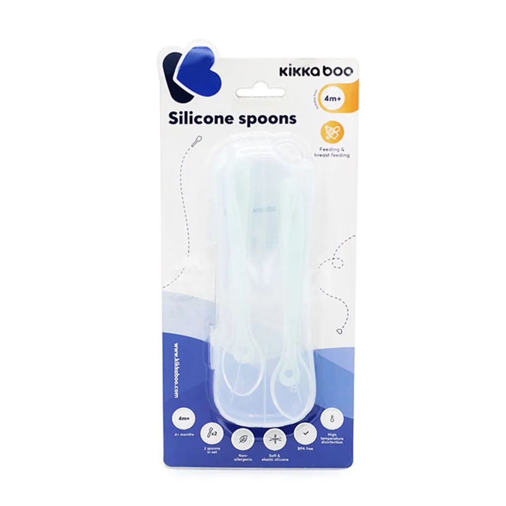 قاشق كيكابو سيليكونی Silicone spoons قابدار 4+ماه 2عددی Kikkaboo