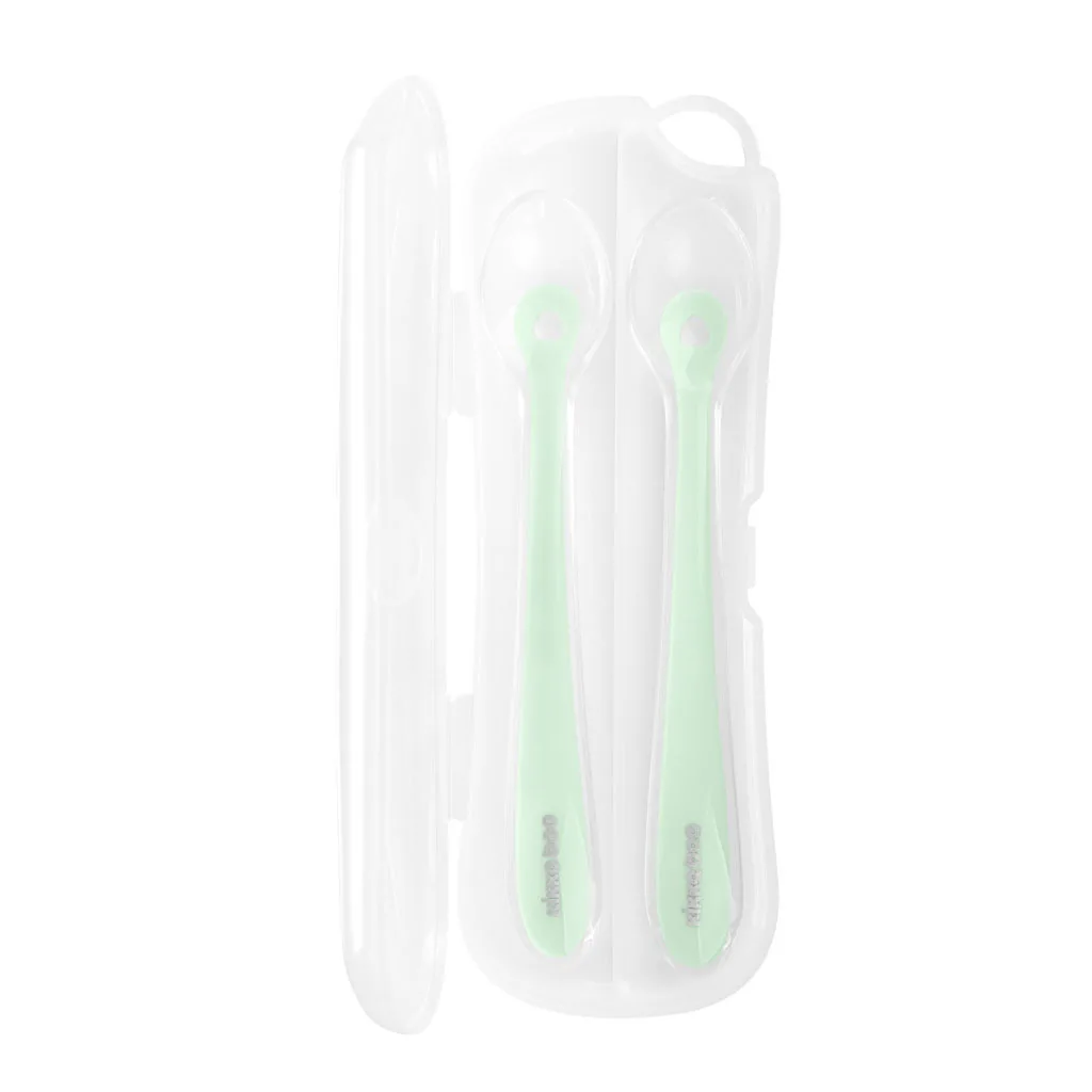 قاشق كيكابو سيليكونی Silicone spoons قابدار 4+ماه 2عددی Kikkaboo