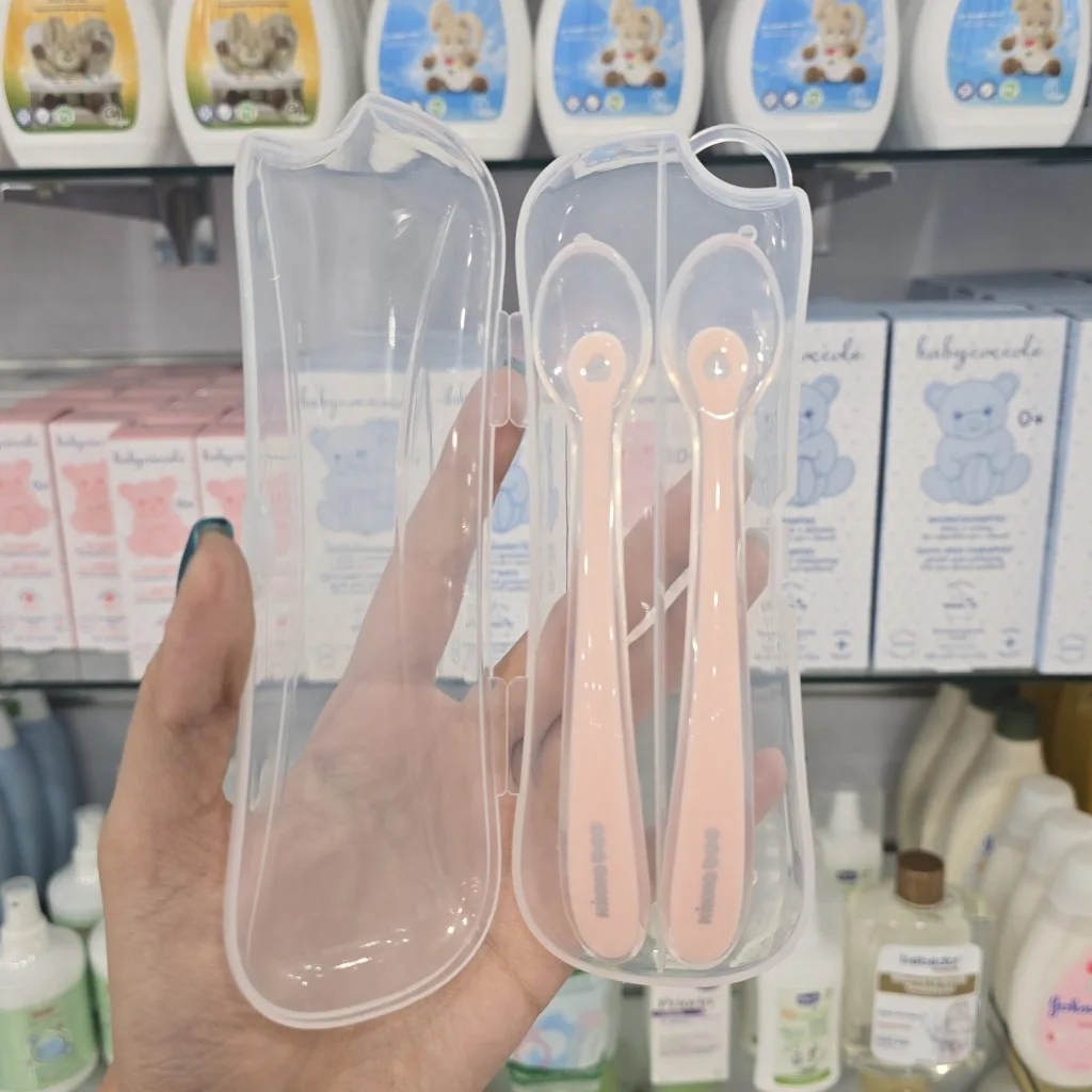قاشق كيكابو سيليكونی Silicone spoons قابدار 4+ماه 2عددی Kikkaboo