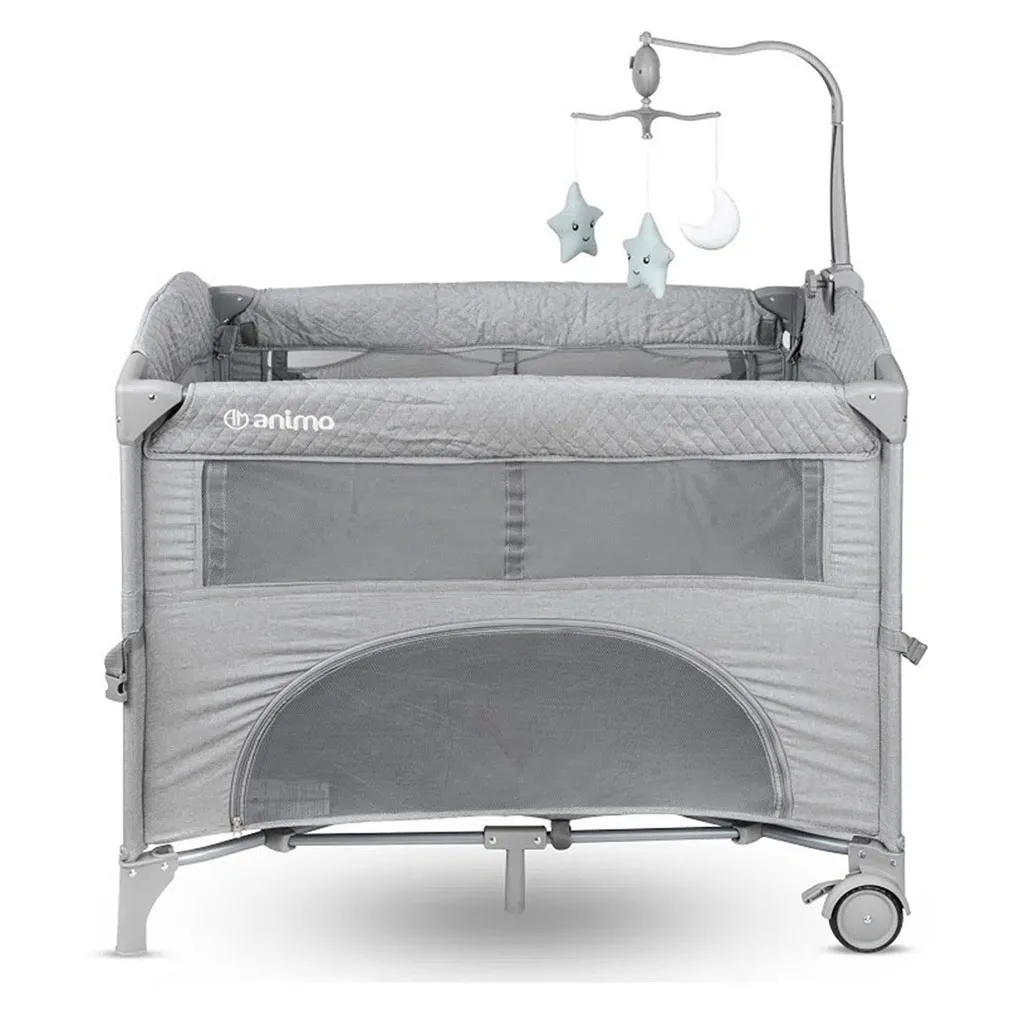 تخت پارک آنیمو مدل نولا Nola كنار مادر گهواره شو همراه با آویز تخت موزیکال Animo