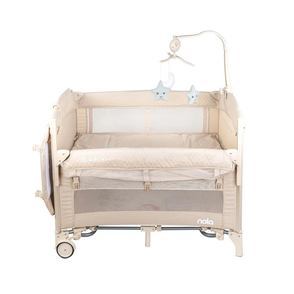 تخت پارک آنیمو مدل نولا Nola كنار مادر گهواره شو همراه با آویز تخت موزیکال Animo