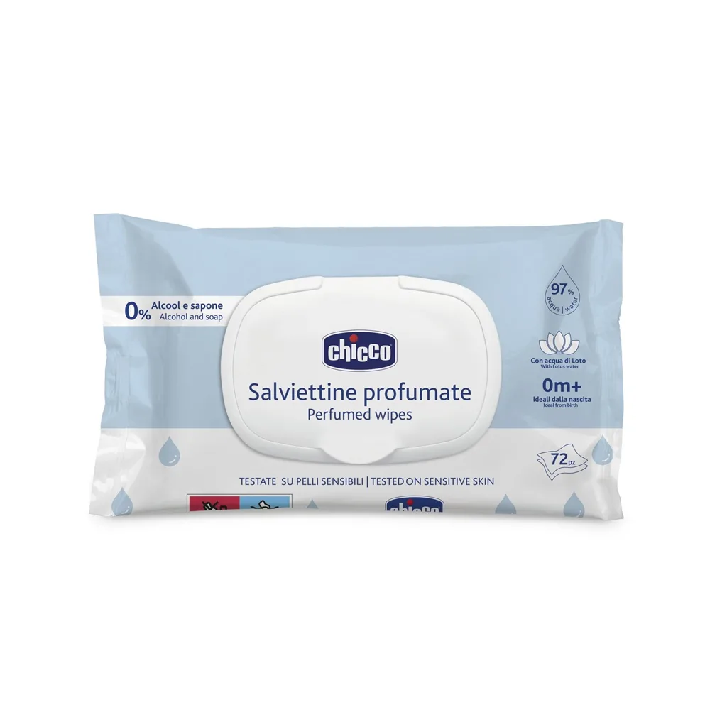 دستمال مرطوب 97درصد آب 72عددی salviettine درب دار چیکو chicco
