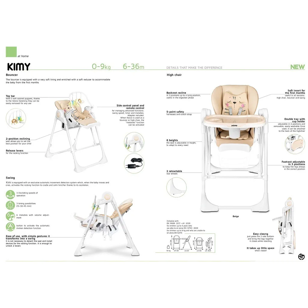 صندلی غذای آنیمو مدل Kimi Pro کیمی پرو طرح گربه تابشو موزیکال