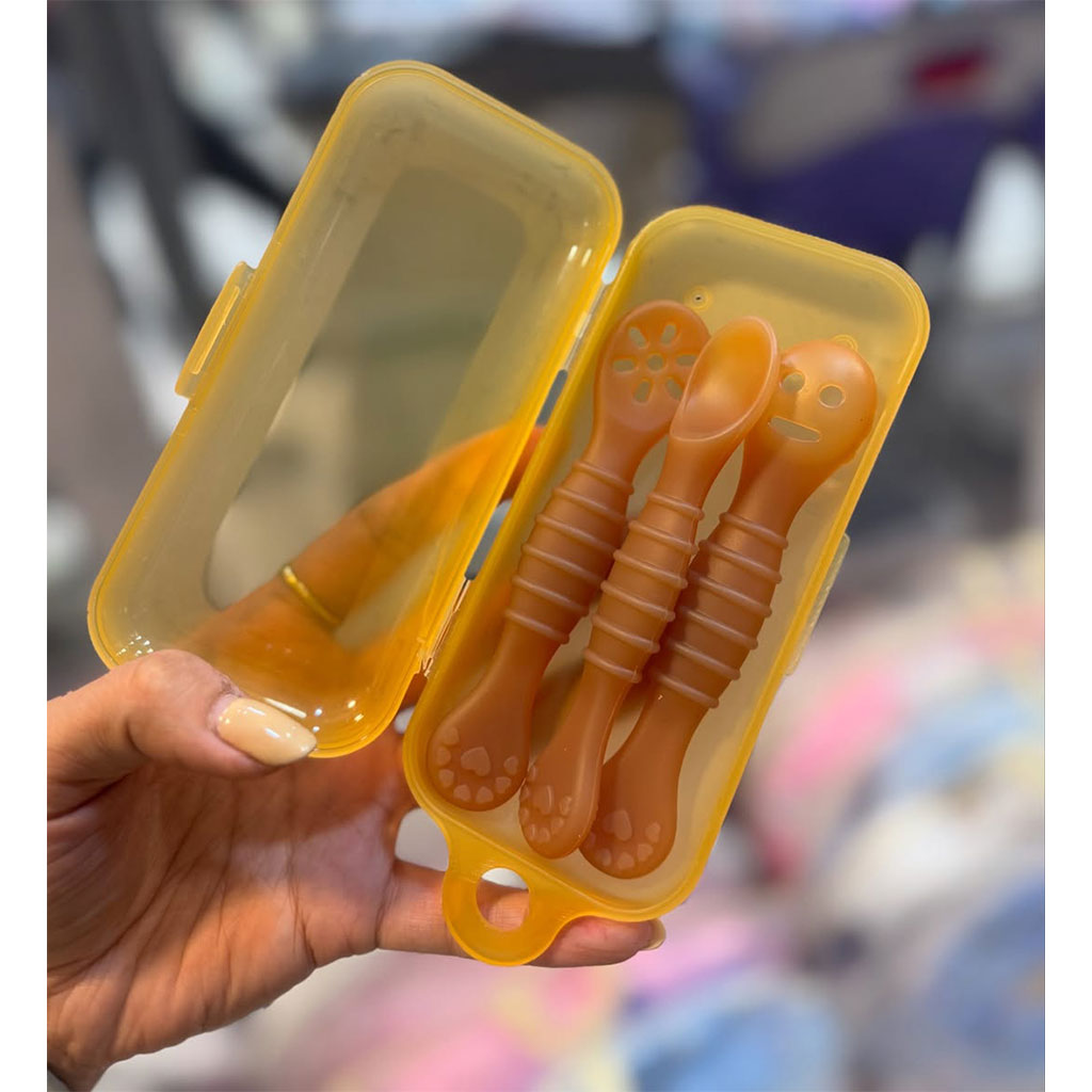 قاشق سیلیکونی پری اسپون قابدار 3عددی موم عسل تا 2سالگی Dr GYM