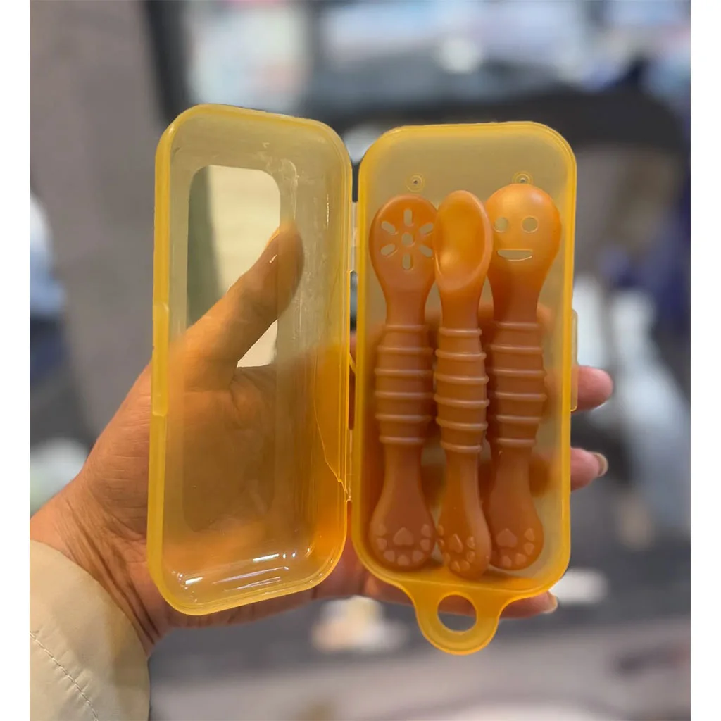 قاشق سیلیکونی پری اسپون قابدار 3عددی موم عسل تا 2سالگی Dr GYM