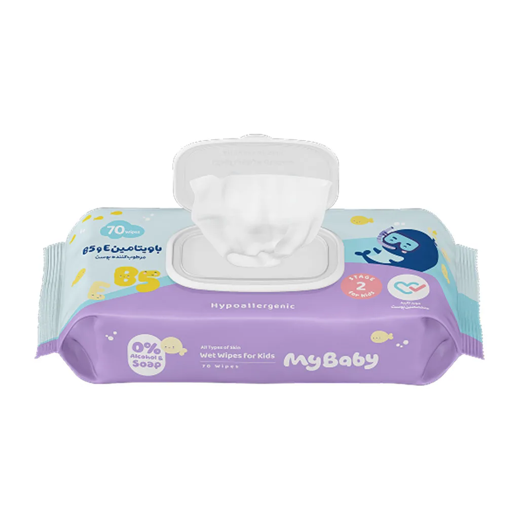 دستمال مرطوب 70عددی ویتامین E B5 مرطوب کننده پوست مای بیبی My Baby
