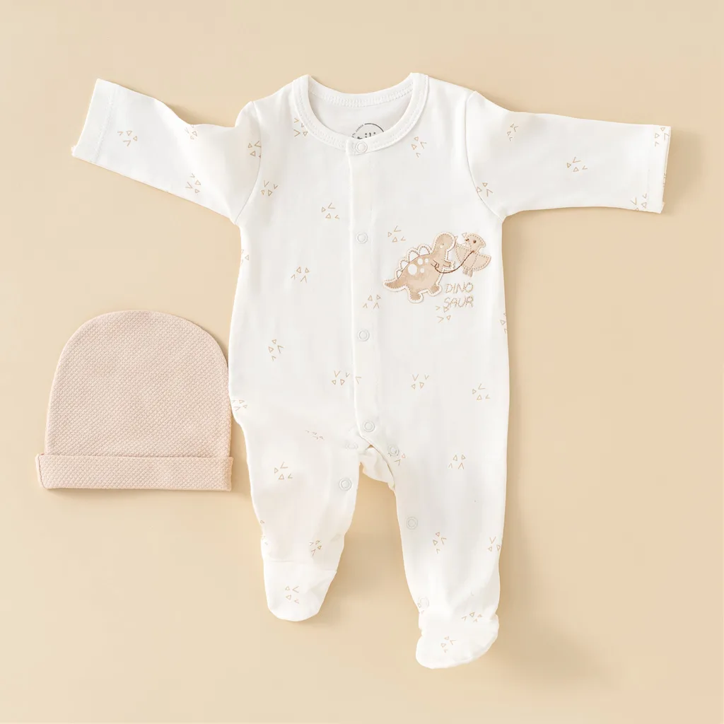 سرویس 13تکه جعبه ای پنبه دایناسور DinoSaur سفید کرم نیلی Nili